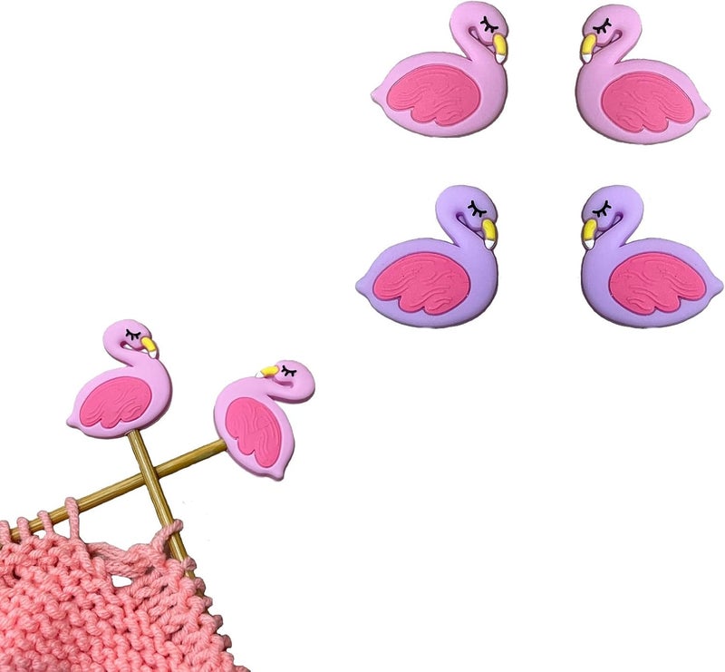 spansee 4 PCS Flamingo Knitting Needle Stoppers, Knitting Needle Point Protectors, Knitting End Caps, Needle Hugger, Stitch Stoppers, Knitting Supplies fit Size 3-11 (3.25mm-8mm) Needles - Image 1